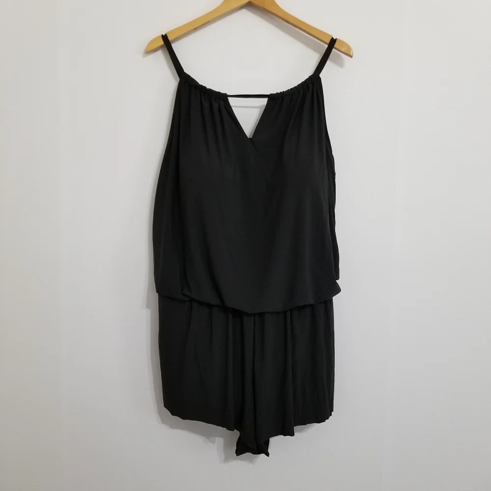 NWT Aqua Green Black High Neck Swim Romper Swimsuit With Pockets Size 22W